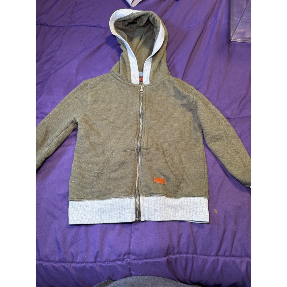 7 For All Mankind Kids Olive Green Waffle Knit Zip Up Hoodie Size 4
